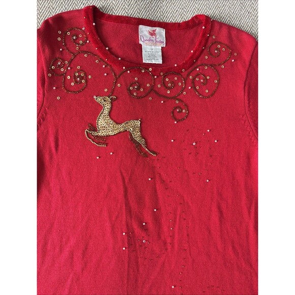 Quacker Factory Red Sequin Gold Reindeer Size Large Christmas Holiday - Picture 2 of 4